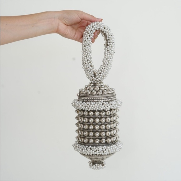 Ramla Handbags - RAMLA cocktail pearl bag silver clutch handbag wristlet